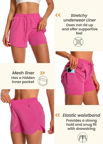 Women's 2-in-1 Athletic Running Shorts with Liner and Zipper Pockets