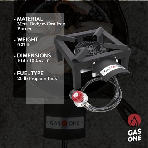 GasOne High Pressure Single Propane Burner Black - Outdoor Camping & Cooking