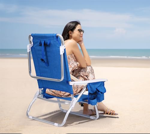 Nice C 1 Pack Blue Reclining Beach Chair with Umbrella & Cooler - Portable Outdoor Seating