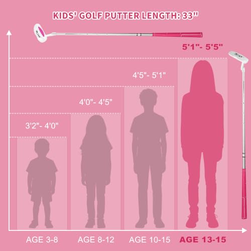 Kids Junior Golf Putter 24 Inch Right Handed with Alignment Line - White Pink