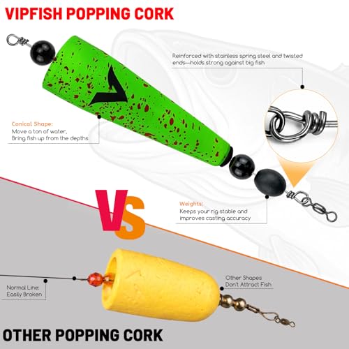 3-Inch Yellow with Black Splatter Pre-Rigged Saltwater Popping Cork with Steel Wire Leader - Rattling Beads for Redfish Trout Snook