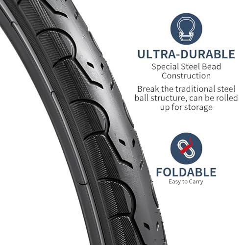 2 Pack 700x28C Road Bike Tires - Black 01, Compatible with 26-30C