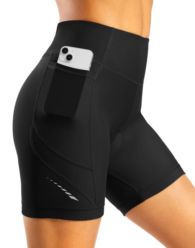 Women’s 4D Padded Cycling Shorts High Waist Bike Shorts with Zipper Pockets