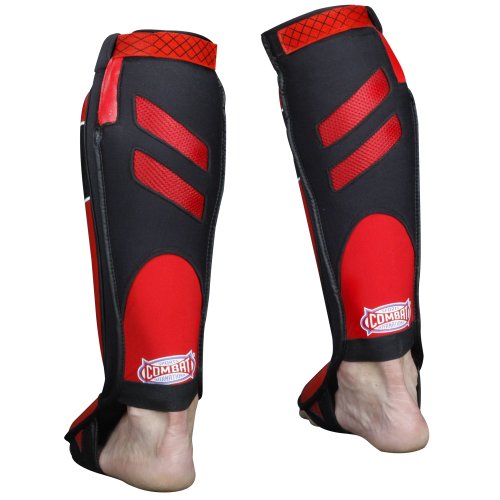 Blue Pro-Style MMA Shin Guards with Leather Striking Surface - Large