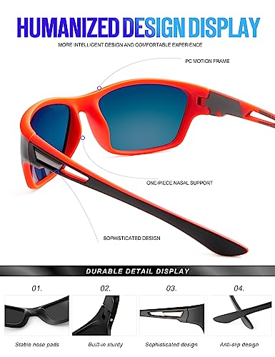 Polarized Sunglasses for Men - Sports UV Protection for Driving, Cycling & Fishing - Ice Blue/Green/Red