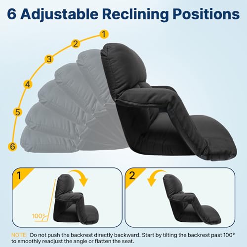 DEKEMASTER 23-Inch Stadium Seat with Back Support, Black, Foldable, Sofa-Style Comfort