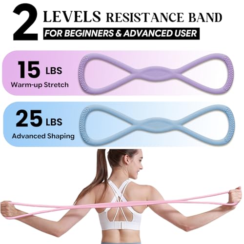 Figure 8 Resistance Bands Set with Handles, 15lb Purple & 25lb Blue for Home Gym Yoga & Therapy