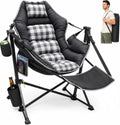 Suteck Black Plaid Hammock Camping Chair with Footrest & Thick Padding