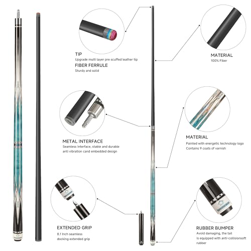 HomeSeason 21oz Carbon Fiber Pool Cue with Leather Bag & Extender - 58 Inch Professional Billiard Stick