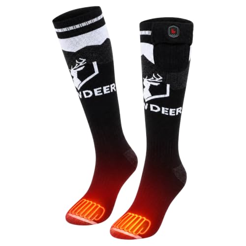 Snow Deer Rechargeable Heated Socks for Men & Women, Black & White, X-Large