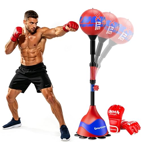 Red Freestanding Reflex Punching Bag with Adjustable Height for Home Boxing & Fitness