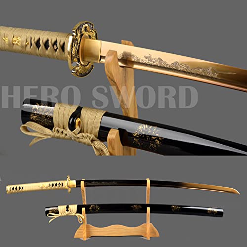 Handmade Gold Dragon Katana Sword - Japanese Samurai Full Tang Sharp Blade