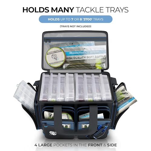 Reaction Tackle Saltwater Fishing Tackle Bag - Medium Water-Resistant 1000D PVC with Removable Dividers, Fits 3600 Trays
