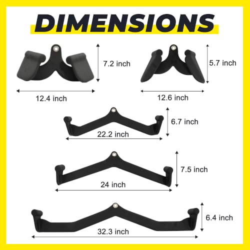 HULKFIT LAT Pulldown Attachments Set - Graphite Handle Variations, 5-Piece Cable Machine Handles for Gym