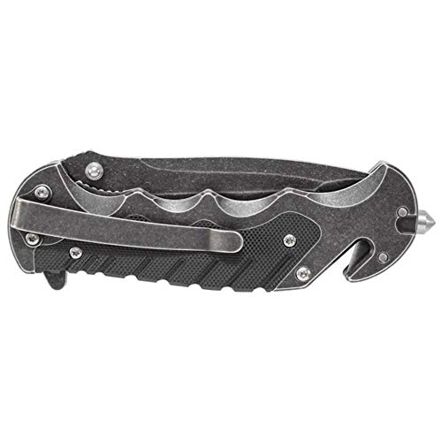 Stonewash Serrated Border Guard Folding Knife - High Carbon Steel, Aluminum Handle, Tactical, Survival, EDC