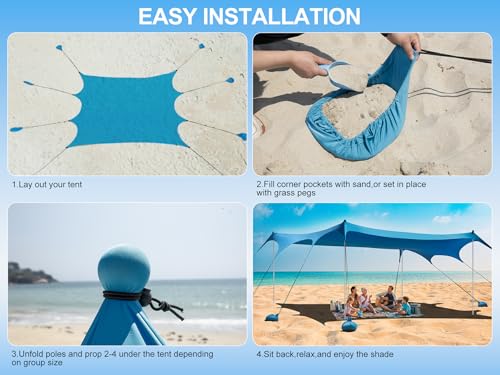 Large Beach Sun Shelter Tent 11x14ft UPF 50+ Shade Canopy with Aluminum Poles