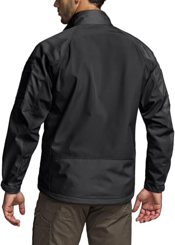 CQR Men's Tactical Softshell Jacket Large Operator X Black - Winter Warm Fleece, Water-Resistant Outdoor Coat