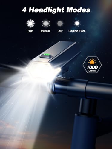 Super Bright Bike Lights 1000 Lumen with Side Warning & Multiple Modes Rechargeable