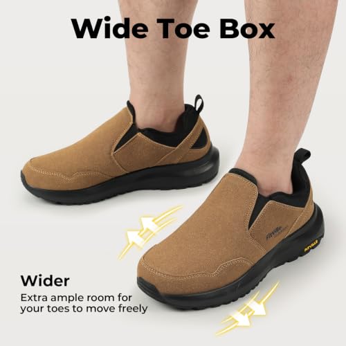 FitVille Men's Wide Slip-On Hiking Shoes with Arch Support - Brown 10.5 Wide