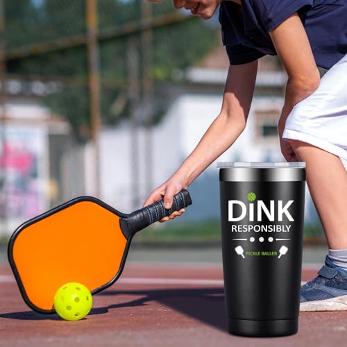 Pickleball Gift Mug - Dink Responsibly Insulated Stainless Steel Tumbler - Black Variation