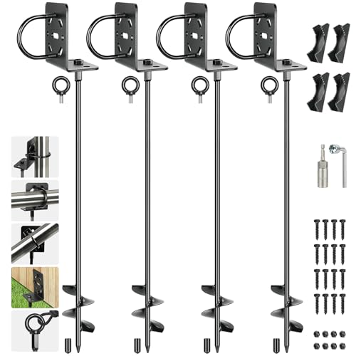 30 Inch Ground Anchors Screw-in Set of 4 Heavy Duty Outdoor Stakes & Brackets