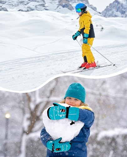 Kids Heated Winter Gloves with Rechargeable Battery, Water Resistant & Windproof, Blue, Large
