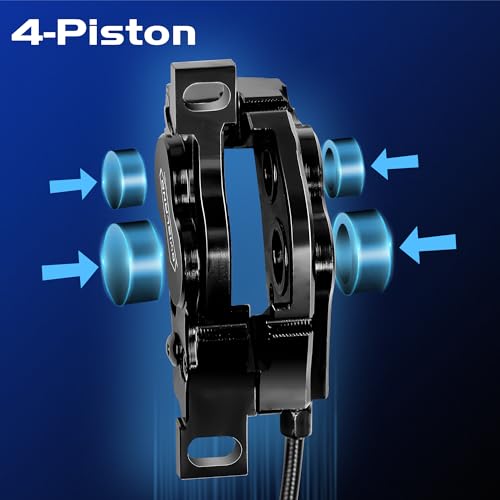DYISLAND Hydraulic Disc Brake Set for E-Bike 4-Pistons/2-Pistons, 2-PIN/3-PIN, Front 1100mm / Rear 1900mm, Black