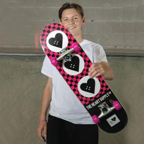 The Heart Supply Complete Skateboard Team Checkerboard 31.35" x 8.0" 7-Ply Maple Blend Construction Full concave, 54mm Wheels, Max Weight 220lbs