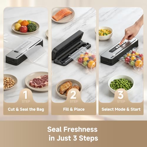 Food Vacuum Sealer Machine with 5 Modes, 65kPa Suction & Built-in Cutter