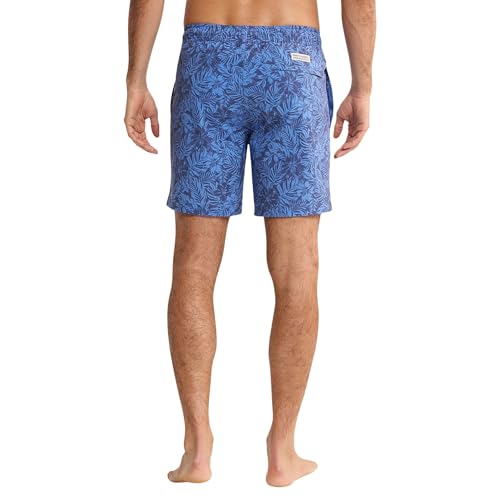 Fair Harbor Bayberry Men's Swim Trunks with Liner - 7-inch Inseam, Anti-Chafe, Classic Fit, Large Island Blue Leaves