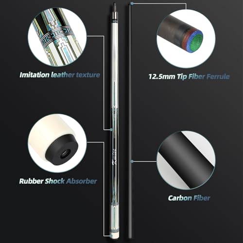 Kmise White 21oz Carbon Fiber Pool Cue - 58" Low Deflection Billiard Stick