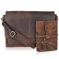 Oak Leathers Walnut Leather Laptop Messenger Bag with Diary - Unisex Office Crossbody Briefcase