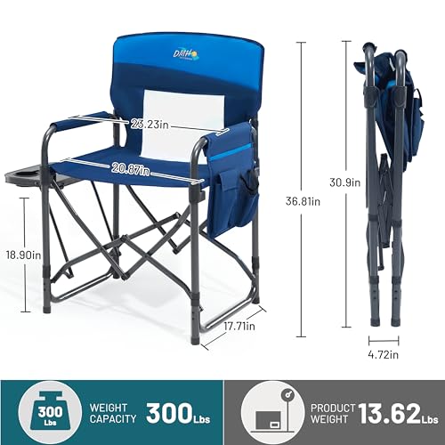 DMH Outdoors Camping Director's Chair with Side Table & Breeze Mesh Backrest - Blue 1 Pack