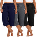 Women's Plus Size Capris with Pockets - Neer 3 Pack Black Gray Navy XL