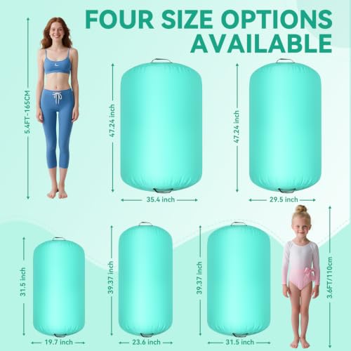 No Pump Inflatable Gymnastics Air Roller - Green, 39.37×31.5 Inch for Yoga Cheerleading Training