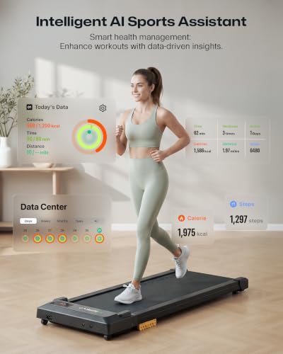 UREVO Black Smart Under Desk Treadmill with App Control & Shock Absorption