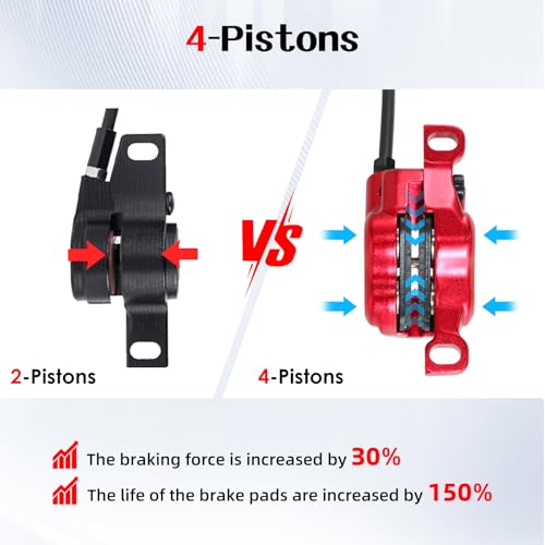 Hydraulic Disc Brake Set for E-Bike Mountain & Road Bikes 2-Pin 4-Pistons Red