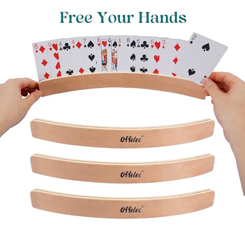 Playing Card Holders Set of 4 - Wooden Curved Card Deck Racks for Kids Adults Seniors - Standard One Slot