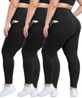 Plus Size Leggings with Pockets for Women - High Waist Tummy Control Yoga Pants 26 Inch 3X-Large Black