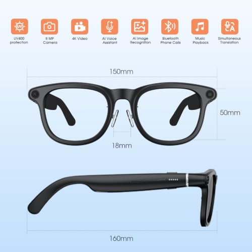 GenXenon Black 4K Video Smart Glasses with 3600mAh Charging Case