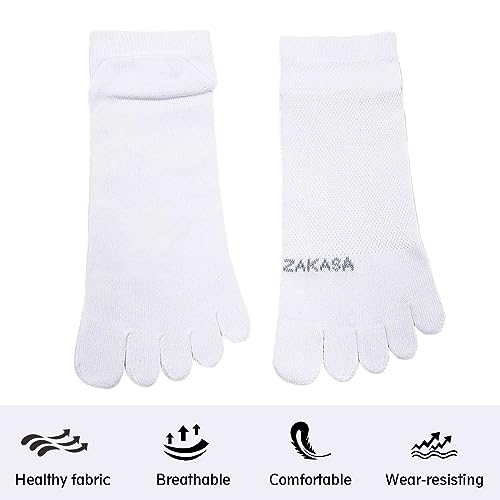 CaiDieNu No Show Toe Socks for Men - Five Finger Cotton Running Ankle Socks 13-15 White
