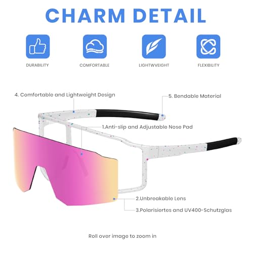 Kids Polarized Sunglasses UV400 Protection Baseball Sports Glasses White Pink Lens