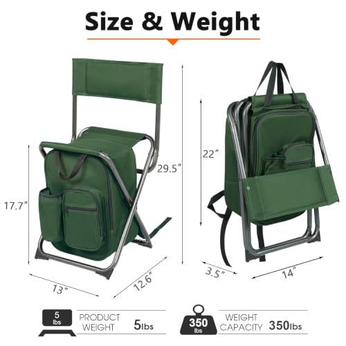 Green Portal Cooler Backpack Chair with Backrest & Folding Stool - Portable Outdoor Seating