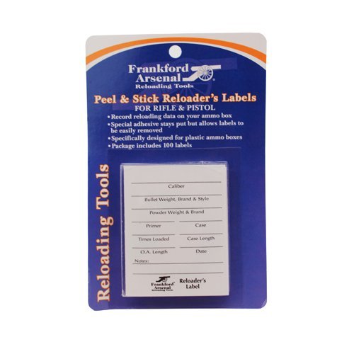 Frankford Arsenal Adhesive Shotgun Pistol and Rifle Reloader's Labels for Ammo Boxes and Storage Bins - 100 Pack white