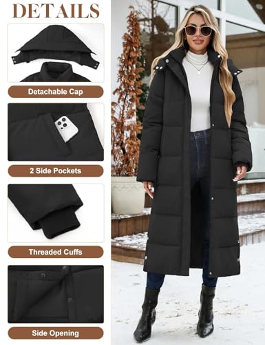 UMIPUBO Women's 3X-Large Black Long Maxi Down Coat Winter Puffer Jacket