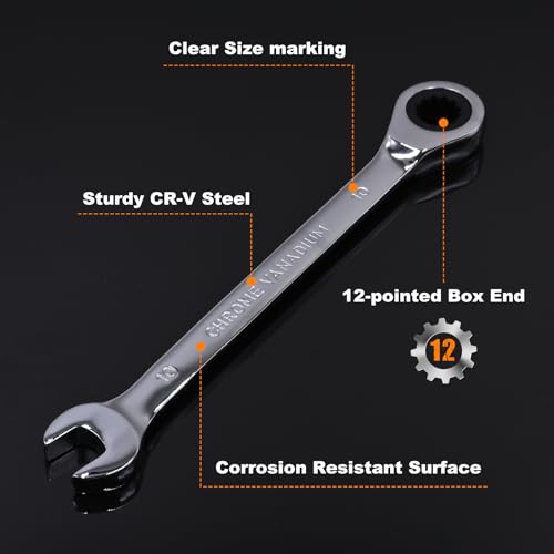 Egofine 18-Piece Metric Ratcheting Wrench Set with Storage Bag, Chrome Vanadium Steel