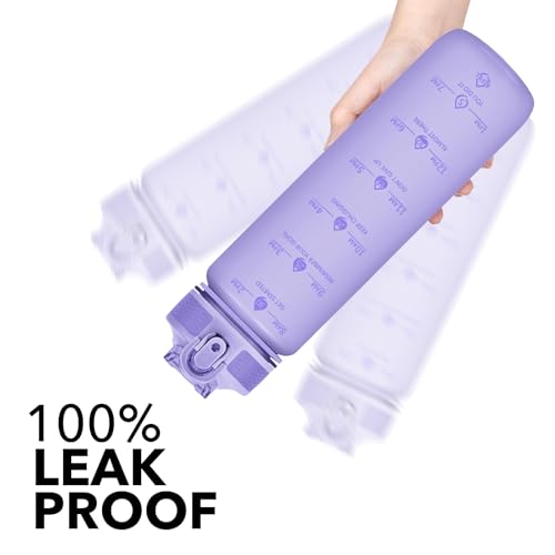 Hydration Bottle 32oz with Straw, Time Marker, Leakproof Lid – Matte Lilac (Variation of THIS listing)