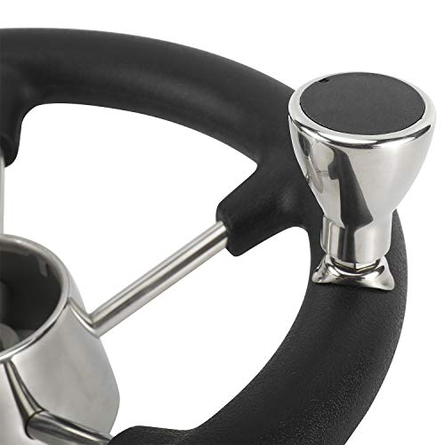 Marine Stainless Steel Boat Steering Wheel 11.5 Inch with Knob - Black PU Foam