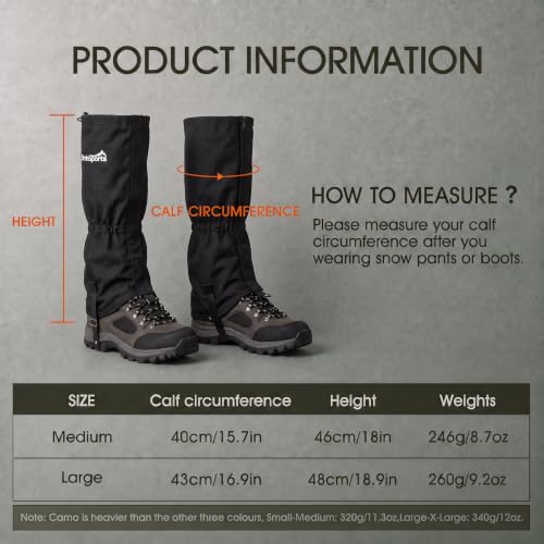 Waterproof Snow Gaiters for Hiking and Hunting Boots - Anti-Water & Snow Protection