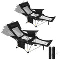 Black Mesh Reclining Camping Chair 2-Pack with Footrest Cooler & Carry Bag
